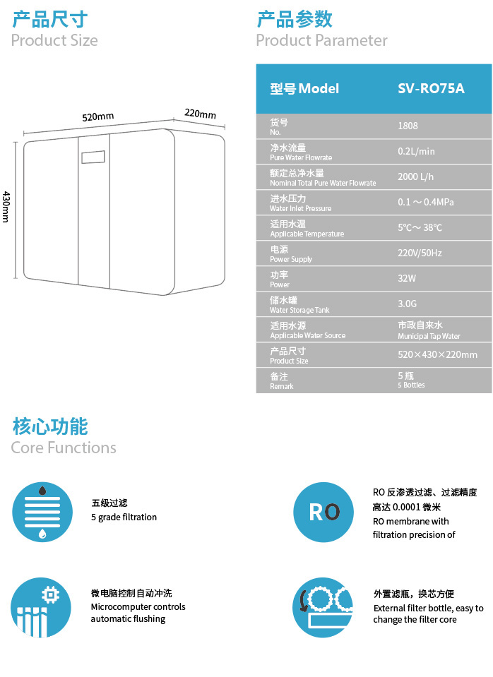 ɭޱ�����뾻ˮ�� SV-RO75A(1808)��Ʒ����