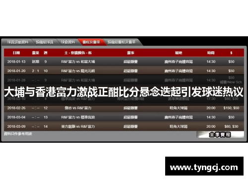 大埔与香港富力激战正酣比分悬念迭起引发球迷热议
